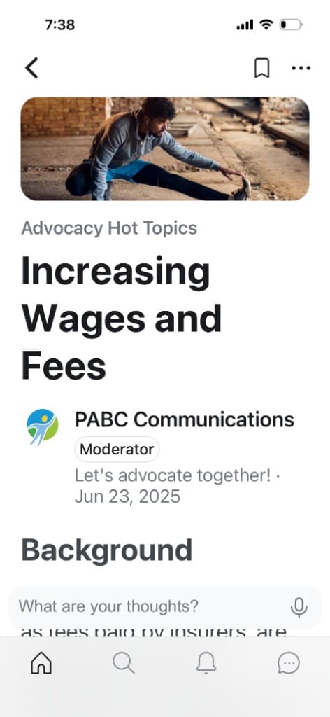 PABC mobile article screen for Increasing Wages and Fees