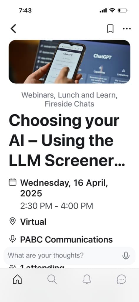 PABC mobile event screen for Choosing your AI